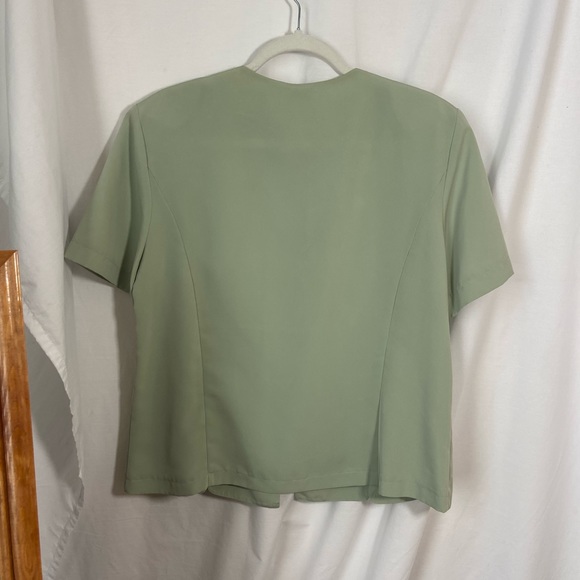 Vintage Liz Baker Green Embroidered Short Sleeve Blouse Button Down Shirt - Picture 5 of 10